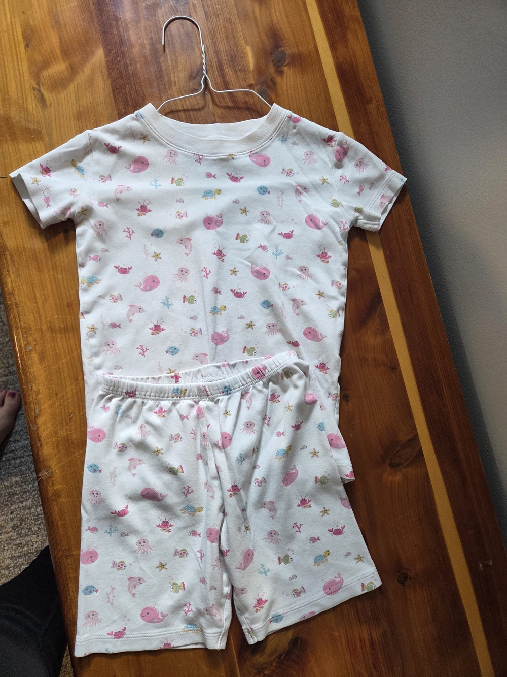 Kissy Kissy White Short Sleeve Pajama Set with Pink Sea Creatures